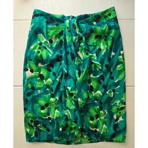 Vintage Anne Klein Green Floral Watercolor Silk Pencil Skirt Size 10 Classic